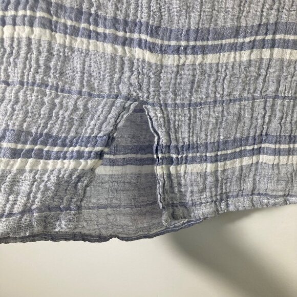 Womens Stella Moda Linen Cropped Tunic 3/4 Sleeve Blue White Striped S - Picture 4 of 9